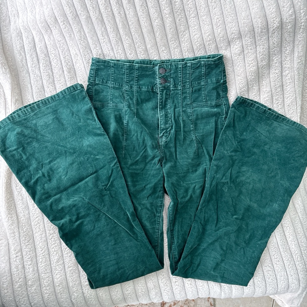 We The Free High-Waist Wide-Leg Jeans in Teal Green